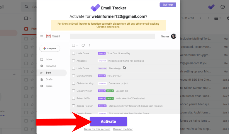 Activate Unlimited Email Tracker